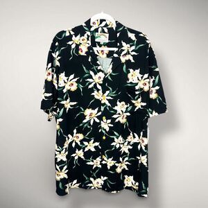 Paradise Found Star Orchid Black Hawaiian Shirt Tom Selleck Magnum PI Style XL